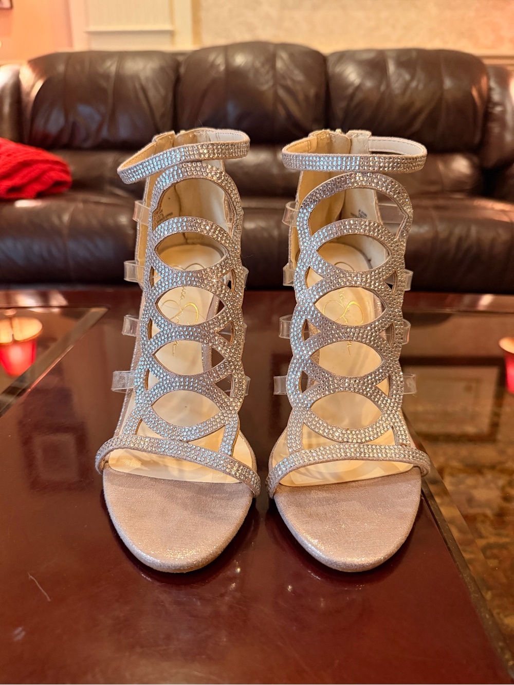 Jessica Simpson Silver Rhinestone Cage Heels